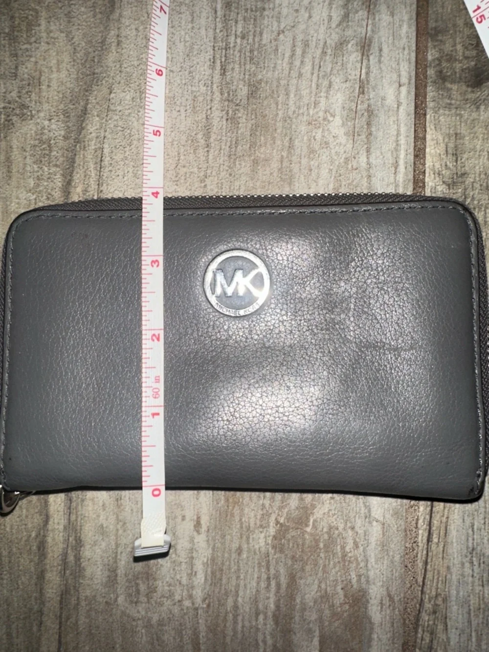 Michael Kors Dark Gray Leather Zip Wristlet